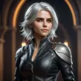 Alluring matte full body portrait of a beautiful Ciri wearing a black leather suit, 8k, Highly Detailed, Intricate, Realistic, Sharp Focus, Volumetric Lighting, Fantasy, Elegant by Stanley Artgerm Lau, WLOP