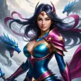 Irelia emerging from the fog of war, Highly Detailed, Vibrant Colors, Ink Art, Fantasy, Dark by Stanley Artgerm Lau