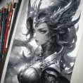 Irelia emerging from the fog of war, Highly Detailed, Ink Art, Fantasy, Dark by Stanley Artgerm Lau