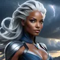 Alluring matte portrait of a beautiful Storm from Xmen in the style of Stefan Kostic, 8k, Highly Detailed, Intricate, Half Body, Realistic, Sharp Focus, Volumetric Lighting, Fantasy, Elegant by Stanley Artgerm Lau, Greg Rutkowski