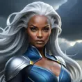 Alluring matte portrait of a beautiful Storm from Xmen in the style of Stefan Kostic, 8k, Highly Detailed, Intricate, Half Body, Realistic, Sharp Focus, Volumetric Lighting, Fantasy, Elegant by Stanley Artgerm Lau, Greg Rutkowski