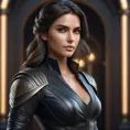 Alluring matte half body portrait of a beautiful Kassandra wearing tight black leather, 8k, Highly Detailed, Intricate, Realistic, Sharp Focus, Volumetric Lighting, Fantasy, Elegant by Stanley Artgerm Lau, WLOP