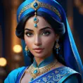 Matte portrait of the beautiful Princess Jasmine in dark blue, 8k, Highly Detailed, Intricate, Realistic, Sharp Focus, Volumetric Lighting, Fantasy, Elegant by Stanley Artgerm Lau, WLOP, Stefan Kostic