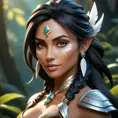 Alluring matte portrait of a beautiful Nidalee in the style of Stefan Kostic, 8k, Highly Detailed, Intricate, Half Body, Realistic, Sharp Focus, Volumetric Lighting, Fantasy, Elegant by Stanley Artgerm Lau, Greg Rutkowski