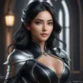 Alluring matte half body portrait of a beautiful Irelia wearing tight black leather, 8k, Highly Detailed, Intricate, Realistic, Sharp Focus, Volumetric Lighting, Fantasy, Elegant by Stanley Artgerm Lau, WLOP