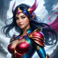 Irelia emerging from the fog of war, Highly Detailed, Vibrant Colors, Ink Art, Fantasy, Dark by Stanley Artgerm Lau