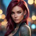 Matte portrait of Katarina with tattoos, 8k, Highly Detailed, Alluring, Artstation, Bokeh effect, Sharp Focus, Volumetric Lighting, Concept Art by Stanley Artgerm Lau, Greg Rutkowski