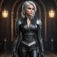 Alluring matte portrait of a beautiful Ciri wearing a black leather full body suit, 8k, Highly Detailed, Intricate, Realistic, Sharp Focus, Volumetric Lighting, Fantasy, Elegant by Stanley Artgerm Lau, WLOP