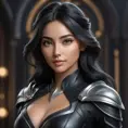 Alluring matte half body portrait of a beautiful Irelia wearing tight black leather, 8k, Highly Detailed, Intricate, Realistic, Sharp Focus, Volumetric Lighting, Fantasy, Elegant by Stanley Artgerm Lau, WLOP