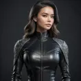 Alluring matte half body portrait of a beautiful A2 wearing tight black leather, 8k, Highly Detailed, Intricate, Realistic, Sharp Focus, Volumetric Lighting, Fantasy, Elegant by Stanley Artgerm Lau, WLOP