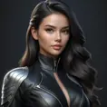 Alluring matte half body portrait of a beautiful A2 wearing tight black leather, 8k, Highly Detailed, Intricate, Realistic, Sharp Focus, Volumetric Lighting, Fantasy, Elegant by Stanley Artgerm Lau, WLOP