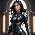 Alluring matte full body portrait of a beautiful Irelia wearing a black leather body suit, 8k, Highly Detailed, Intricate, Realistic, Sharp Focus, Volumetric Lighting, Fantasy, Elegant by Stanley Artgerm Lau, WLOP