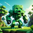 Minecraft  enemy in green setting, 4k, 3D Rendering, Pixel Art by Dan Mumford, Greg Rutkowski, WLOP