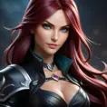 Alluring matte portrait of a beautiful Katarina from League of Legends in black leather, 8k, Half Body, Realistic, Volumetric Lighting, Fantasy by Stanley Artgerm Lau, WLOP