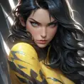 Alluring matte portrait of a beautiful Laura Kinney from Xmen in the style of Stefan Kostic, 8k, Highly Detailed, Intricate, Half Body, Realistic, Sharp Focus, Volumetric Lighting, Fantasy, Elegant by Stanley Artgerm Lau, Greg Rutkowski