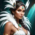 Alluring matte portrait of a beautiful Nidalee wearing feathers, 8k, Highly Detailed, Intricate, Half Body, Realistic, Sharp Focus, Volumetric Lighting, Fantasy, Elegant by Stanley Artgerm Lau, Alphonse Mucha, WLOP