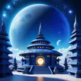 Cosmic round beautiful indigo temple in the center of a futuristic community. Extraterrestrial landscape. Planet sirius. The moon and stars can be seen in the sky even during the day., Sci-Fi, Volumetric Lighting, Vibrant Colors by Greg Rutkowski