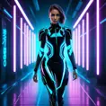 Beautiful woman walking with beatiful and detailed eyes, dynamic pose, slightly athletic beatiful body, Cybernatic and Sci-Fi, Full Body, Cyberpunk, Blade Runner 2049, Neon light effect, Neon, Futurism