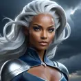 Alluring matte portrait of a beautiful Storm from Xmen in the style of Stefan Kostic, 8k, Highly Detailed, Intricate, Half Body, Realistic, Sharp Focus, Volumetric Lighting, Fantasy, Elegant by Stanley Artgerm Lau, Greg Rutkowski