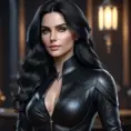 Alluring matte portrait of a beautiful Yennefer wearing a black leather full body suit, 8k, Highly Detailed, Intricate, Realistic, Sharp Focus, Volumetric Lighting, Fantasy, Elegant by Stanley Artgerm Lau, WLOP