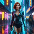 full body shot, beautiful woman walking with beatiful and detailed eyes, dynamic pose, slightly athletic beatiful body, medium-sized chest, detailed attire, Hyper Detailed, Intricate Artwork, Masterpiece, Cybernatic and Sci-Fi, Cyberpunk, Freckles, Full Lips, Red Hair, Smiling, Digital Illustration, Cityscape, Blade Runner 2049, Neon light effect, Realistic, Sharp Focus, Wide Angle, Neon, Dripping Colors, Matte, Futurism, Artwork, Dieselpunk, Colorful, Dynamic, Elegant, Expressive, Graceful, Hot, Gloomy, Sad, Stormy, Terrifying, Tired