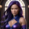 Alluring matte portrait of a beautiful Psylocke from Xmen in the style of Stefan Kostic, 8k, Highly Detailed, Intricate, Half Body, Realistic, Sharp Focus, Volumetric Lighting, Fantasy, Elegant by Stanley Artgerm Lau, Greg Rutkowski