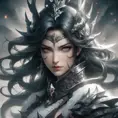 Irelia emerging from the fog of war, ink splash, Highly Detailed, Ink Art, Fantasy, Dark by Stanley Artgerm Lau