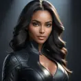 Alluring matte half body portrait of a beautiful Samira wearing tight black leather, 8k, Highly Detailed, Intricate, Realistic, Sharp Focus, Volumetric Lighting, Fantasy, Elegant by Stanley Artgerm Lau, WLOP