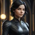 Alluring matte half body portrait of a beautiful Cassandra Cain wearing tight black leather, 8k, Highly Detailed, Intricate, Realistic, Sharp Focus, Volumetric Lighting, Fantasy, Elegant by Stanley Artgerm Lau, WLOP