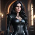 Alluring matte portrait of a beautiful Yennefer wearing a black leather full body suit, 8k, Highly Detailed, Intricate, Realistic, Sharp Focus, Volumetric Lighting, Fantasy, Elegant by Stanley Artgerm Lau, WLOP