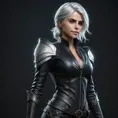 Alluring matte full body portrait of a beautiful Ciri wearing a black leather suit, 8k, Highly Detailed, Intricate, Realistic, Sharp Focus, Volumetric Lighting, Fantasy, Elegant by Stanley Artgerm Lau, WLOP