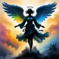 Silhouette of an Angel emerging from the fog of war, ink splash, Highly Detailed, Vibrant Colors, Ink Art, Fantasy, Dark by Stanley Artgerm Lau