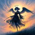 Silhouette of an Angel emerging from the fog of war, ink splash, Highly Detailed, Vibrant Colors, Ink Art, Fantasy, Dark by Stanley Artgerm Lau