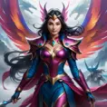 Irelia emerging from the fog of war, Highly Detailed, Vibrant Colors, Ink Art, Fantasy, Dark by Stanley Artgerm Lau