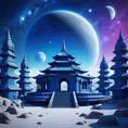 Cosmic round beautiful indigo temple in the center of a futuristic community. Extraterrestrial landscape. Planet sirius. The moon and stars can be seen in the sky even during the day., Sci-Fi, Volumetric Lighting, Vibrant Colors by Greg Rutkowski