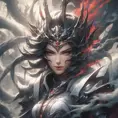 Irelia emerging from the fog of war, Highly Detailed, Ink Art, Fantasy, Dark by Stanley Artgerm Lau