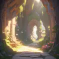 Arc hallway for secret overwatch habitation quarters carved inside a cave surrounding a lush garden, 8k, Trending on Artstation, Minimalism, Unimaginable Beauty, Sharp Focus, 3D Rendering, Unreal Engine, Natural Light, Concept Art, Naturalism