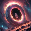 Digital art of Black hole containing strange object astronaut, Sci-Fi, Volumetric Lighting