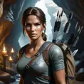 Matte portrait of a beautiful Lara Croft in a cave with arrows, 8k, Highly Detailed, Intricate, Realistic, Sharp Focus, Volumetric Lighting, Fantasy, Elegant by Stanley Artgerm Lau, WLOP, Stefan Kostic