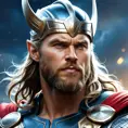 close up god thor, 4k, Highly Detailed, Hyper Detailed, Powerful, Artstation, Vintage Illustration, Digital Painting, Sharp Focus, Smooth, Concept Art by Stanley Artgerm Lau, Greg Rutkowski