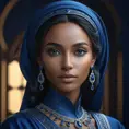 Matte portrait of the beautiful Samira in dark blue, 8k, Highly Detailed, Intricate, Realistic, Sharp Focus, Volumetric Lighting, Fantasy, Elegant by Stanley Artgerm Lau, WLOP, Stefan Kostic