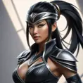 Alluring matte half body portrait of a beautiful Akali wearing tight black leather, 8k, Highly Detailed, Intricate, Realistic, Sharp Focus, Volumetric Lighting, Fantasy, Elegant by Stanley Artgerm Lau, WLOP