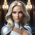 Alluring matte portrait of a beautiful Emma Frost: from Xmen in the style of Stefan Kostic, 8k, Highly Detailed, Intricate, Half Body, Realistic, Sharp Focus, Volumetric Lighting, Fantasy, Elegant by Stanley Artgerm Lau, Greg Rutkowski