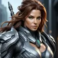 Alluring matte portrait of a fierce and armed Sarah Kerrigan , 8k, Highly Detailed, Intricate, Half Body, Realistic, Sharp Focus, Volumetric Lighting, Fantasy, Elegant by Stanley Artgerm Lau