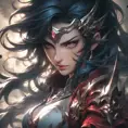 Irelia emerging from the fog of war, Highly Detailed, Ink Art, Fantasy, Dark by Stanley Artgerm Lau