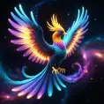 The Nebula Phoenix is a cosmic bird with wings that resemble swirling galaxies. Witness the physics of space and time as it flaps through the digital cosmos, Unreal Engine, Volumetric Lighting, Vibrant Colors