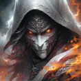 White Assassin emerging from a firey fog of battle, ink splash, Highly Detailed, Vibrant Colors, Ink Art, Fantasy, Dark by Stanley Artgerm Lau