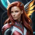 Alluring matte portrait of a beautiful red haired winged Sarah Kerrigan alien, 8k, Highly Detailed, Intricate, Half Body, Realistic, Sharp Focus, Volumetric Lighting, Fantasy, Elegant by Stanley Artgerm Lau, WLOP, Stefan Kostic
