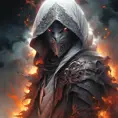 White Assassin emerging from a firey fog of battle, ink splash, Highly Detailed, Vibrant Colors, Ink Art, Fantasy, Dark by Stanley Artgerm Lau