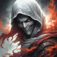 White Assassin emerging from a firey fog of battle, ink splash, Highly Detailed, Vibrant Colors, Ink Art, Fantasy, Dark by Stanley Artgerm Lau